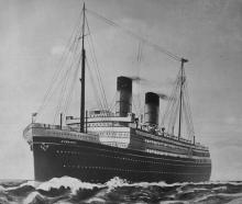 RMS Aorangi, a new diesel-powered ship of the Union Steamship Co; 23,000 tons displacement, 18...