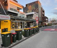 Rubbish bins on Burnett St about 7am on Tuesday. Photo: Supplied