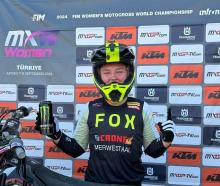 Courtney Duncan celebrates a WMX race win in Turkey at the weekend. PHOTO: FACEBOOK