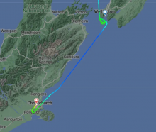 NZ405's path on its way past Wellington, 10 September 2024.&nbsp;Photo:&nbsp;Flight Radar 24 /...