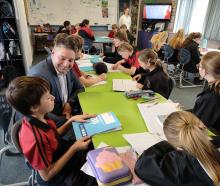 Matt Barlow checks up on a class of year 7/8 pupils at Amuri Area School. Photo: David Hill /...