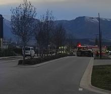 Emergency services at the scene of the crash in Wānaka this morning. Photo: Regan Harris 