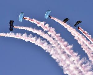 Kiwi Blue parachutists from the RNZAF parachute support and training unit put on a display at...