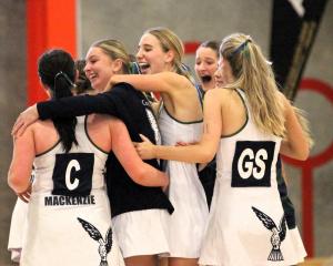 Columba College netballers celebrate another win at the South Island secondary schools tournament...