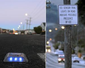 A section of North Rd, in Northeast Valley, is being used to trial ice sensors which flash blue...