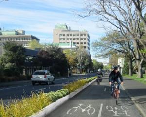 An artist's impression of a possible cycle lane on Dunedin's southbound one-way system. Image...