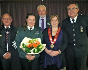 At the annual St John awards Wakatipu ceremony on Friday night are (from left)  Pat Paulin,...