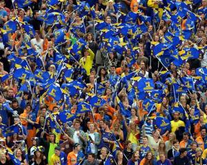 Jubilant Otago University students pack ''The Zoo'' at  Forsyth Barr Stadium on Saturday night...