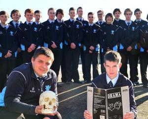 King's High School pupils (from left) Sean Bennett and Will Meiklejohn (both 16) with the 23...