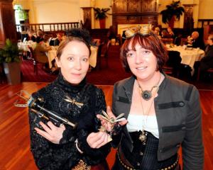 Kura Carpenter (left) and Kirsty Lewis-Bleakley, from Dunedin Steampunk group the Gasworks Guild...