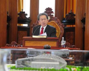 Mayor Peter Chin at yesterday's Dunedin City Council meeting. Photo by Craig Baxter.