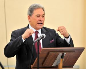 New Zealand First leader Winston Peters addresses supporters in Dunedin last night. Photo by...