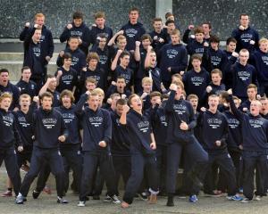 Otago Boys' High School pupils perform a haka before departing yesterday on a three-week Europe...