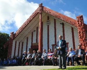 Otakou runanga elder Edward Ellison welcomes the more than 500 people to Otakou marae yesterday.