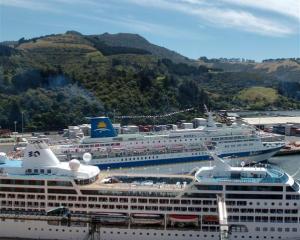 Pacific Sky (front) at Port Chalmers in 2005. Photo from ODT files.