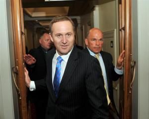 Prime Minister elect John Key and ACT leader Rodney Hide emerge after talks in Wellington today....