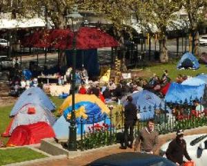 Protesters' tents in the Octagon yesterday. Photo: Jane Dawber