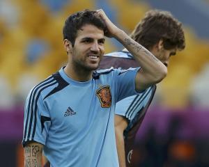 Spain player Cesc Fabregas attends a training session at the Olympic stadium in Kiev. REUTERS...