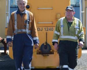 Taieri Gorge Railway workshop manager Peter Clark (left) and KiwiRail depot worker Jim Kelly...