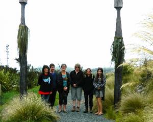 The weavers stand by their completed task. From left: Suzi Flack, Bronwyn Lowe, Phyllis Smith,...