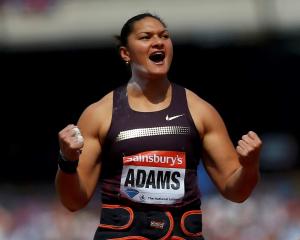 Valerie Adams reacts during the women's shot put at the Diamond League 'Anniversary Games'...