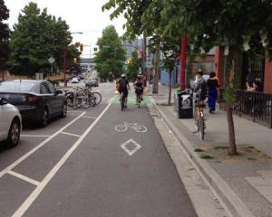 Vancouver's ''deluxe'' cycleway regularly has more than 1000 riders commuting along it. Photo...