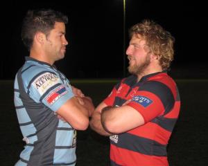 Wakatipu captain Regan Pearce and Arrowtown captain Aidan Winter. Photo by Tracey Roxburgh.