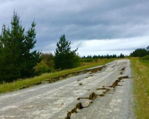 Damage to State highway 70 to Waiau following a 7.5 M earthquake that struck North Canterbury on...