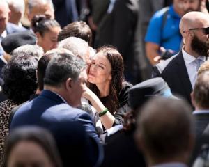 Jacinda Ardern greets dignitaries at the upper marae. Photo: NZ Herald