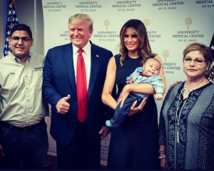 The Trumps at the hospital on Thursday. The president did not meet any of the eight survivors...