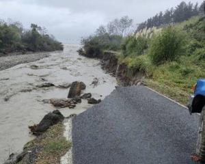 Flooding washes away Waikawa Rd in the Gisborne district. PHOTO: GISBORNE DISTRICT COUNCIL