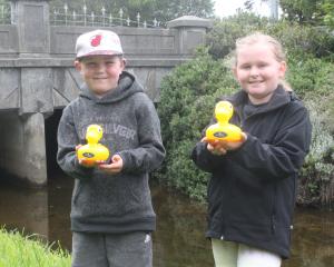 Austin Shearing and Taylah Kelly at the starting line of Rotary Club of Invercargill North’s duck...