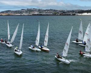 Lasers in the South Island championships make a start on Otago Harbour on Sunday. PHOTO: STEPHEN...