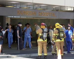 Firefighters respond to an alarm activation at Dunedin Hospital yesterday. PHOTO: LINDA ROBERTSON