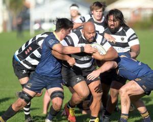 Southern prop Mike Mata’afa hits the ball up during a premier grade game against Dunedin at...