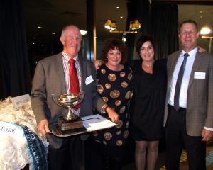 Bill, Kate, Deidre and Andrew Sutherland, from Benmore Station, at a previous Otago Merino...