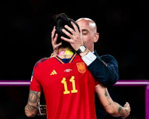 Luis Rubiales kisses Jennifer Hermoso after Spain won the Women's World Cup final. Photo: Getty...