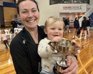 Arthur Grant, 11-months, was Christchurch Red's mascot at the Netball NZ Open Champs in Dunedin...