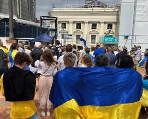 Ukraine supporters gather in Wellington to mark the second anniversary of Russia's invastion....