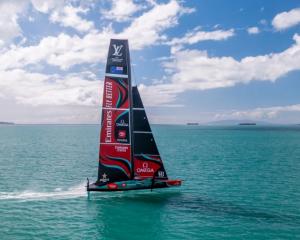 Emirates Team New Zealand’s new AC75 sailing on Auckland’s Hauraki Gulf.&nbsp;Photo:&nbsp;James...