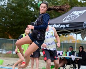 Aya Oseki (Trinity) competes in beach handball. Photos: supplied