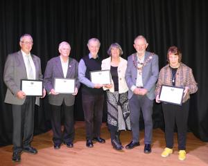 Receiving their Invercargill City Council Civic Honours Awards recently are (from left)  John...