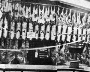 Meat on display at Barton and Trengrove butchery, Manse St, Dunedin. — Otago Witness, 1.7.1924