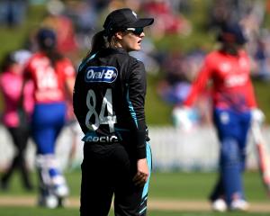 White Ferns all-rounder Mikaela Greig braces for action during the T20 against England at the...