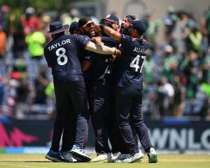 USA players celebrate their historic win over Pakistan in super over. Photo: Getty Images