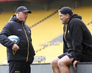 Hurricanes assistant coach Jamie Mackintosh (right) chats to coach Clark Laidlaw at a captain’s...
