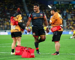 Samisoni Taukei’aho left the pitch with an Achilles injury on Saturday. Photo: Getty Images 
