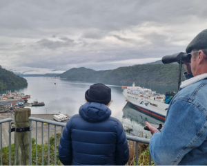 Locals trying to get a glimpse of the grounded ferry. Photo: RNZ