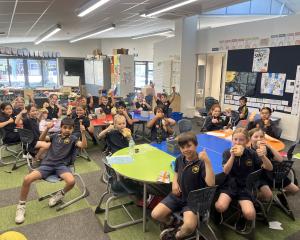 Kaiapoi Borough School children give the thumbs up to the Healthy School Lunches Programme. Photo...