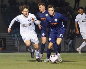 Nikolas Fairley on the ball for Ferrymead Bays during their English Cup quarter-final loss to...